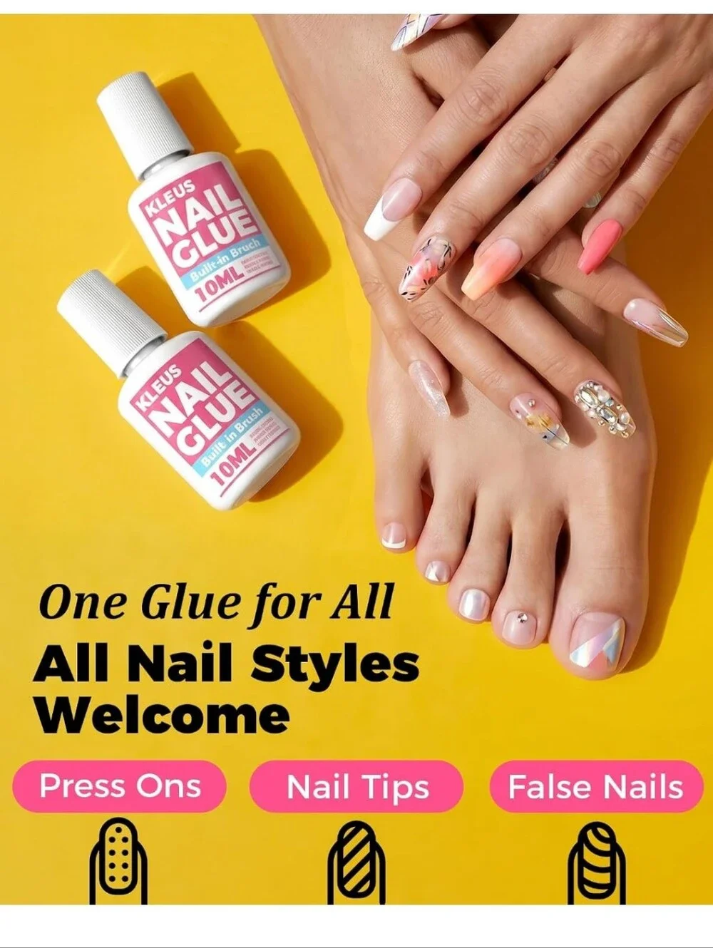 Super Strong Brush-On Nail Glue for Press Ons, False Nails, Acrylic Nails & Tips